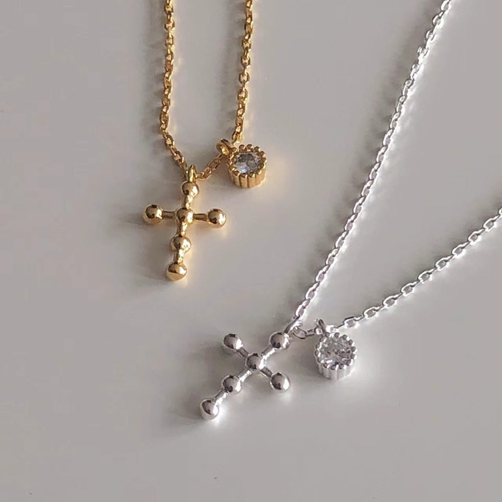 925Silver Cross Cubic Necklace